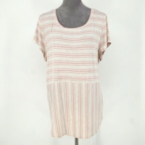 Chico's Tops - Chico's Pink and Heather Gray Stripe Jersey Knit Tunic Top Size Medium (1)
